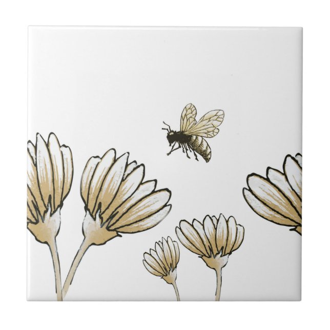 buzzy bumble bee with flowers ceramic tile (Front)
