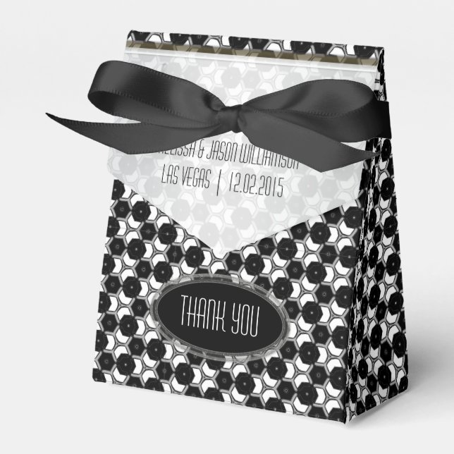 BW01 Geometric Hexagon Pattern Black White Party Favour Box (Front Side)