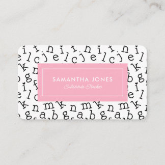 BW Alphabet Pink Substitute Teacher Contact Info Business Card