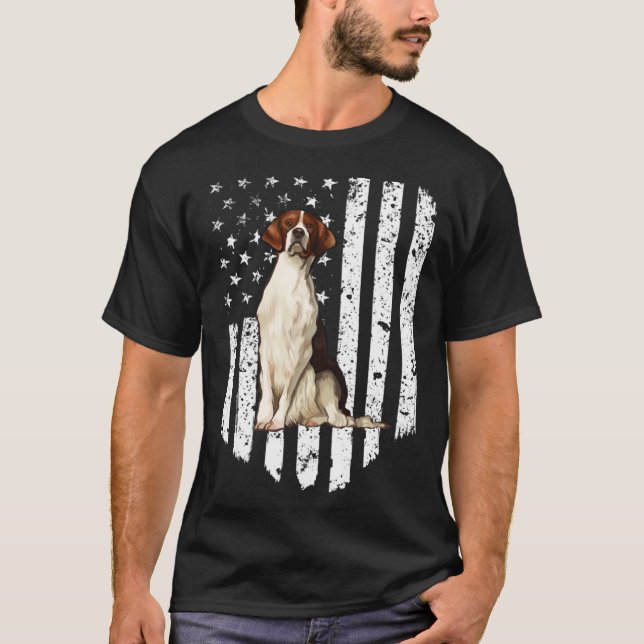 BW American Flag Irish Red and White Setter 4th Of T-Shirt (Front)