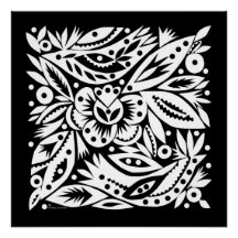 BW Bird Art Cutouts Poster - Negative Image