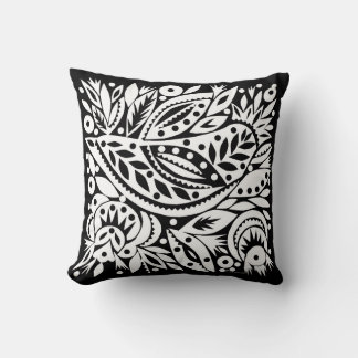 BW Bird Art Cutouts Reversible Pillow