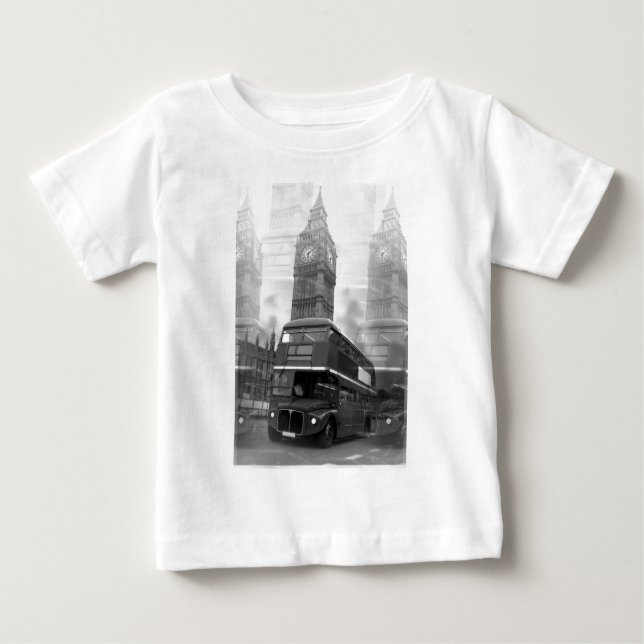 BW Black & White London Bus & Big Ben Baby T-Shirt (Front)