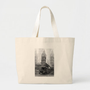 BW Black & White London Bus & Big Ben Large Tote Bag