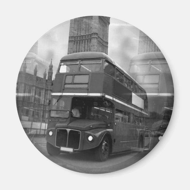 BW Black & White London Bus & Big Ben Magnet (Front)