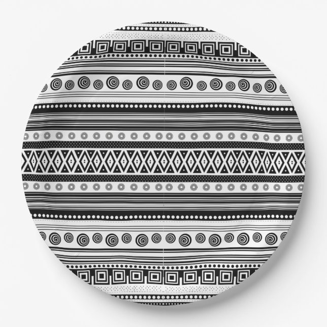 BW decorative aztec texture Paper Plate (Front)