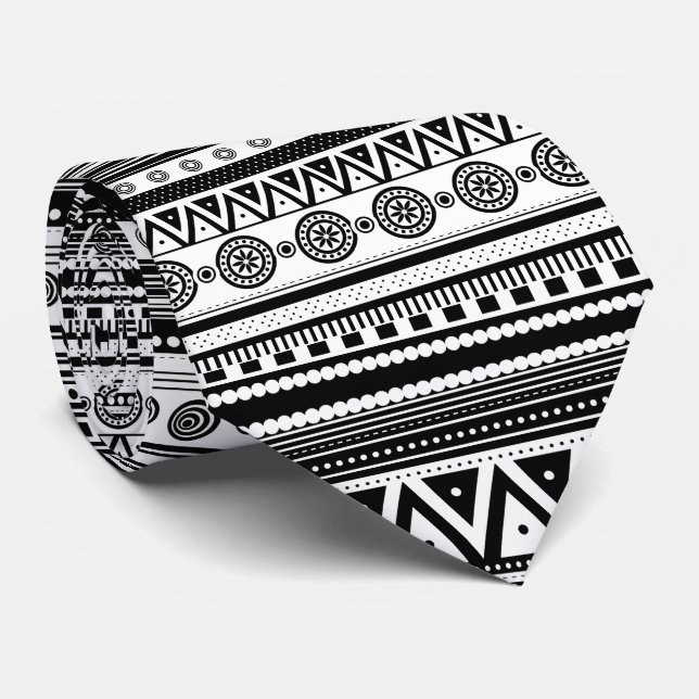 BW decorative aztec texture Tie (Rolled)