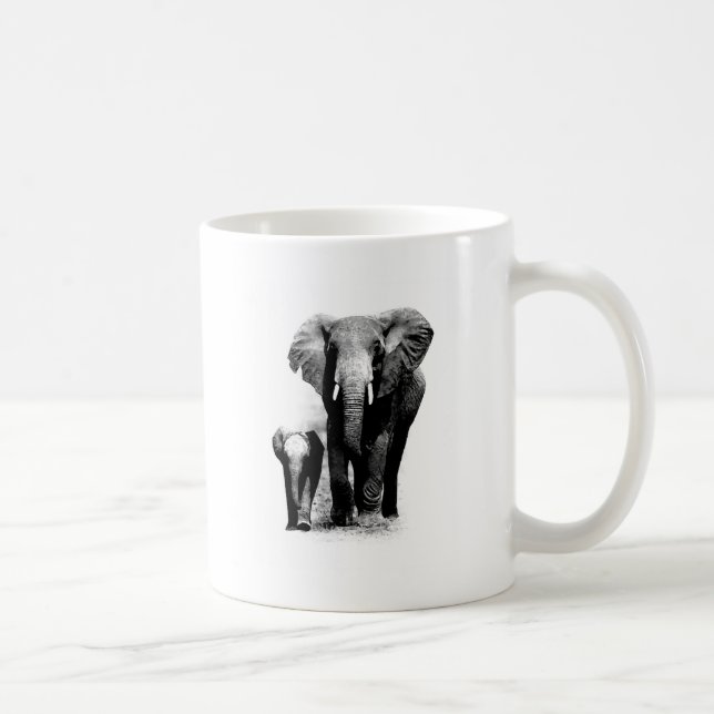BW Elephant & Baby Elephant Coffee Mug (Right)