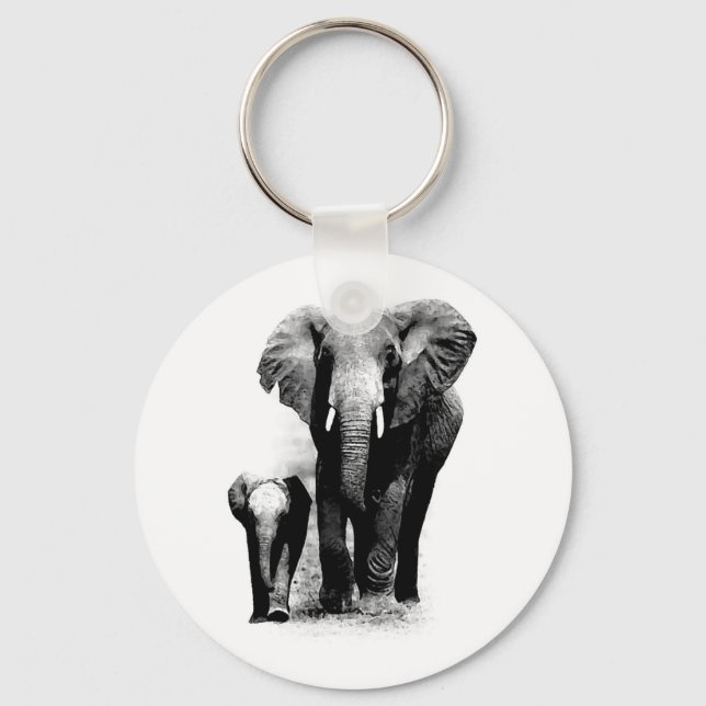 BW Elephant & Baby Elephant Key Ring (Front)