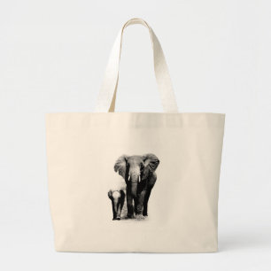 BW Elephant & Baby Elephant Large Tote Bag