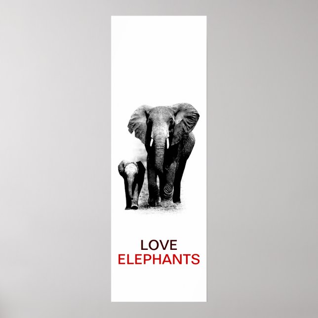BW Elephant & Baby Elephant Poster (Front)