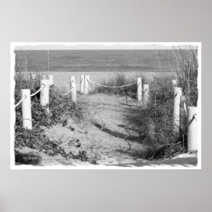 BW Fort Pierce, Florida beach walk dune roped off Poster