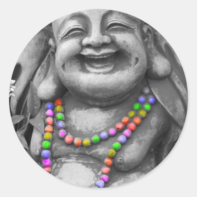 bw gay buddah classic round sticker (Front)
