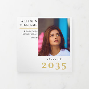 BW Gold Elegant Classy 8 Photo Graduation Tri-Fold Announcement