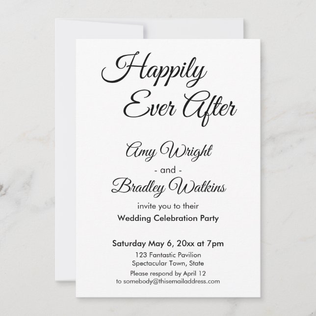 BW Happily Ever After Simple, Elegant Reception Invitation (Front)