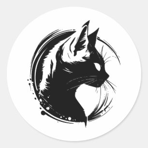 BW Minimalist Cat Design Classic Round Sticker