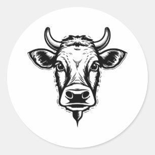 BW Minimalist Cow Design Classic Round Sticker