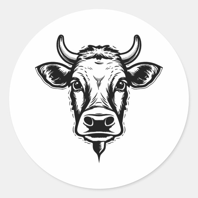BW Minimalist Cow Design Classic Round Sticker (Front)