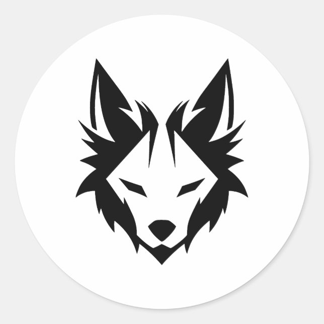 BW Minimalist Fox Design Classic Round Sticker (Front)