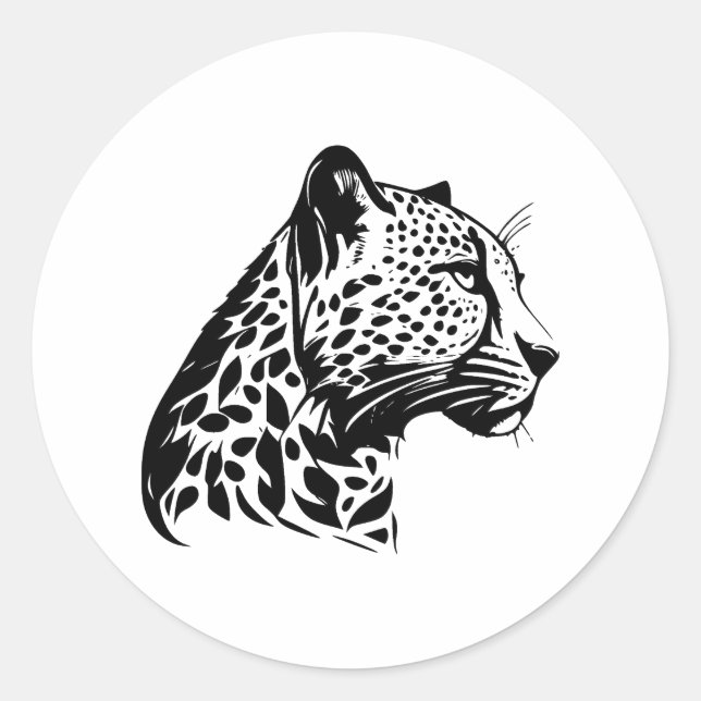 BW Minimalist Leopard Design Classic Round Sticker (Front)