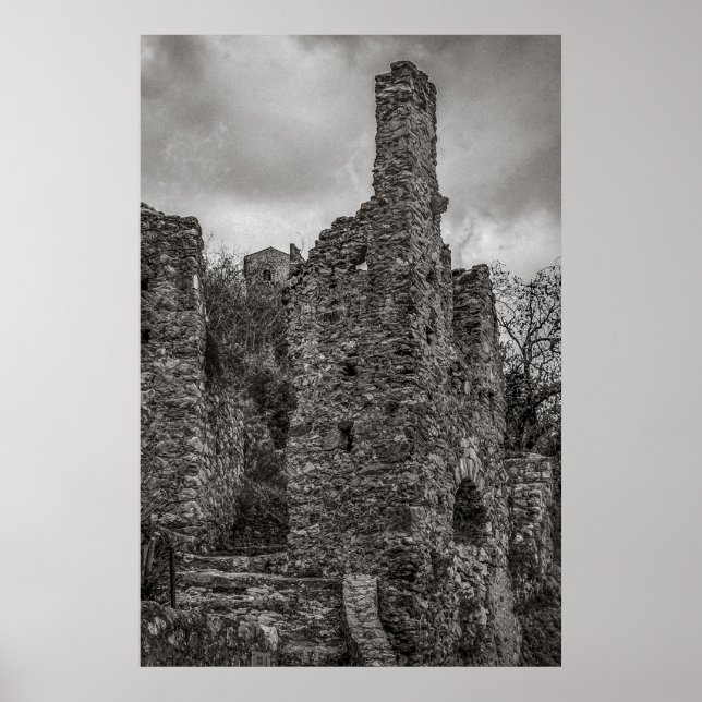 BW Mystras Ruins, Peloponnese, Greece Poster (Front)
