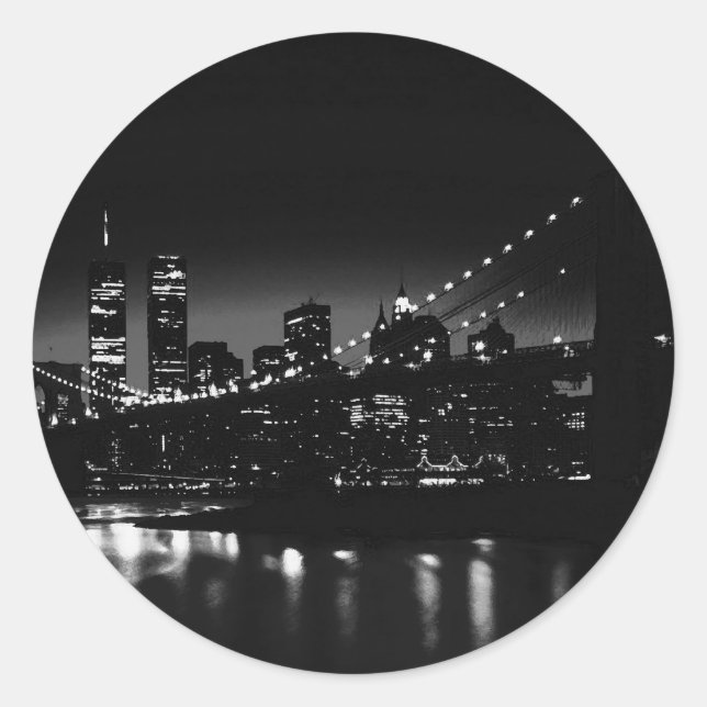 BW New York City at Night Classic Round Sticker (Front)
