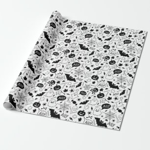 BW Pattern Art Halloween Pattern Halloween Art Wrapping Paper