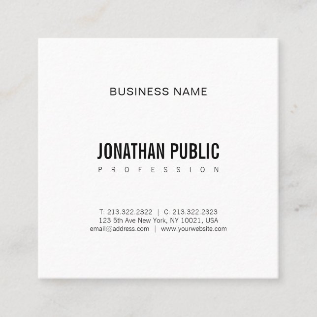 BW Plain Modern Professional Minimalist Classy Square Business Card (Front)