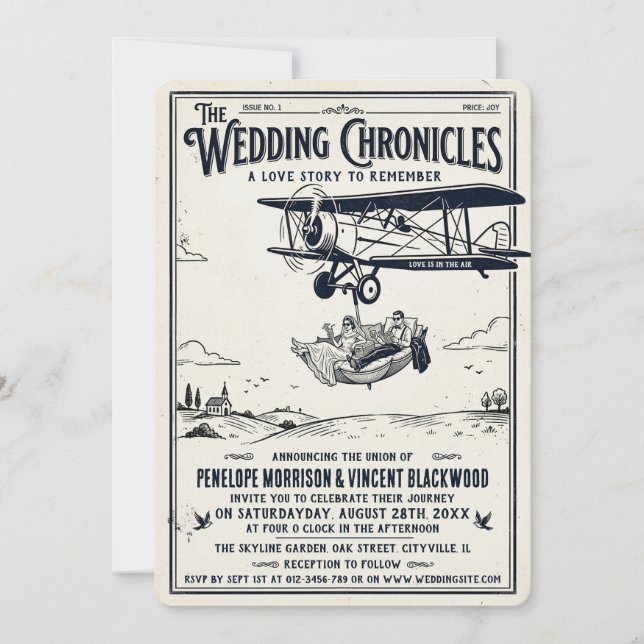 BW Retro Whimsical Wedding Couple Invitation (Front)