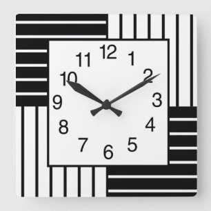 BW Squares Striped Square Wall Clock