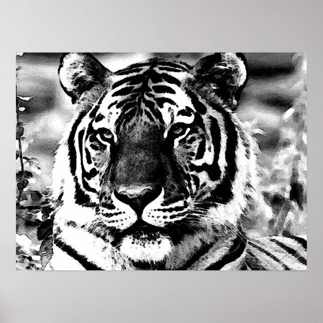 BW Tiger Poster Print Pop Art Style Tigers Posters (Front)