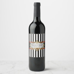BW V Stripe Black Red Ribbon Wine Bottle Label