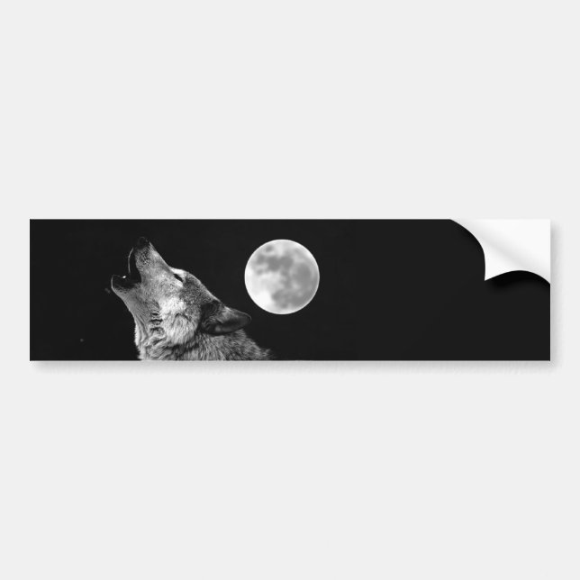BW Wolf Howling at Moon Bumper Sticker (Front)