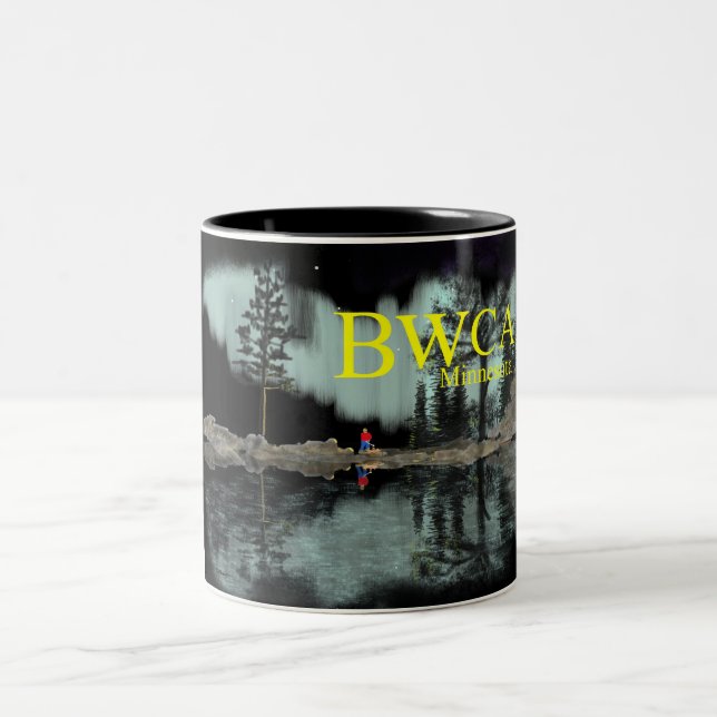 BWCA Minnesota Aurora campfire Two-Tone Coffee Mug (Center)