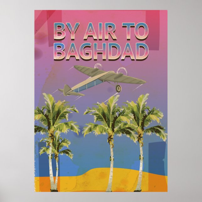 By Air To Baghdad Vintage Travel poster (Front)