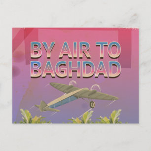 By Air To Baghdad Vintage Travel poster Postcard