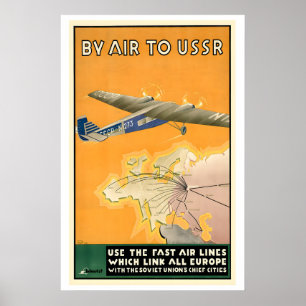 By Air to USSR Soviet Era Travel Poster - Framed