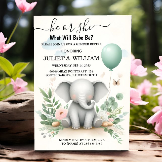 By Big Zoo Baby White Elephant Birth Gender Reveal Invitation (Creator Uploaded)