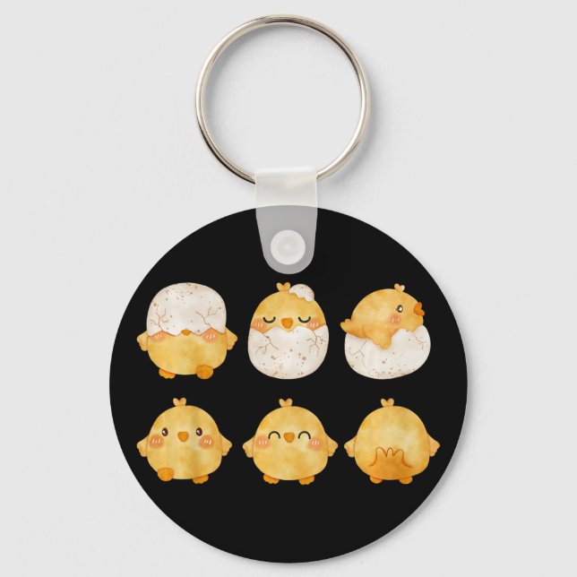 By Chicks Hatching From Eggs Cute Little Chickens  Key Ring (Front)