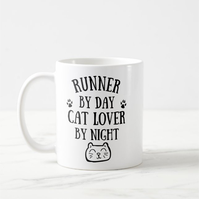 By day - cat lover - runner - BonW (4500x5500) Coffee Mug (Left)