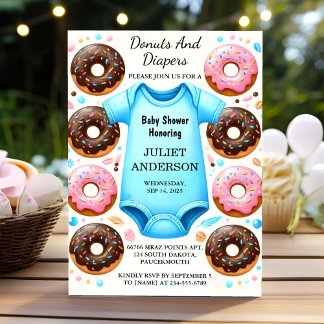 By Dreams Pink Blue Doughnuts And Diapers Baby Sho Invitation