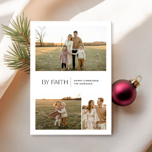 By Faith Modern Christian Christmas 3 Photo Card