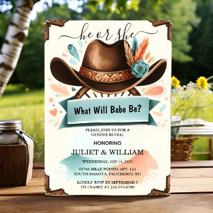 By Fun Barn Hat Farm Film Usa Cowboy Gender Reveal Invitation