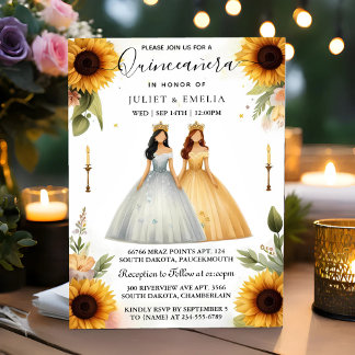 By Fun Joy Lily Twin Dual Joint Double Quinceanera Invitation