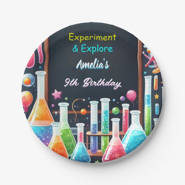 By Fun Lab Kids Geek Nerd Mad Science 9th Birthday Paper Plate (Front)