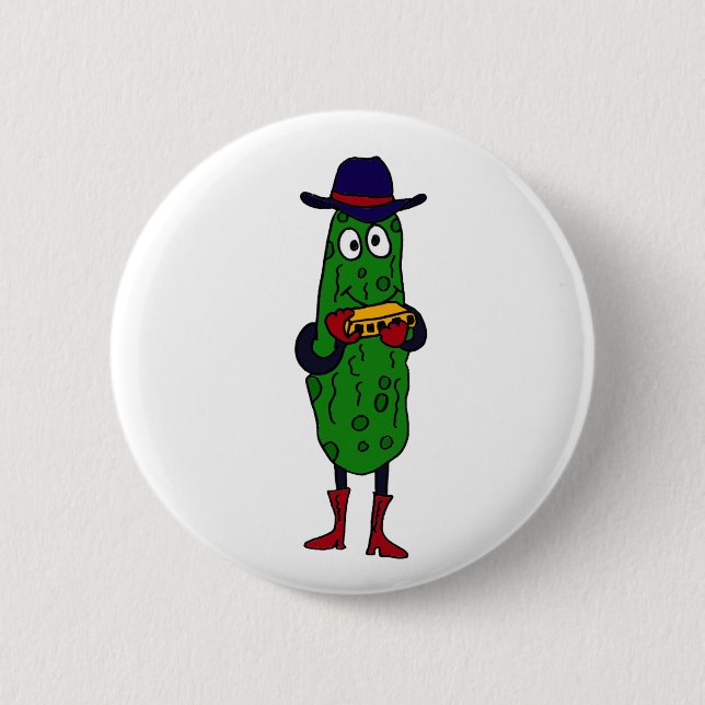 BY- Funny Pickle Playing Harmonica Cartoon 6 Cm Round Badge (Front)