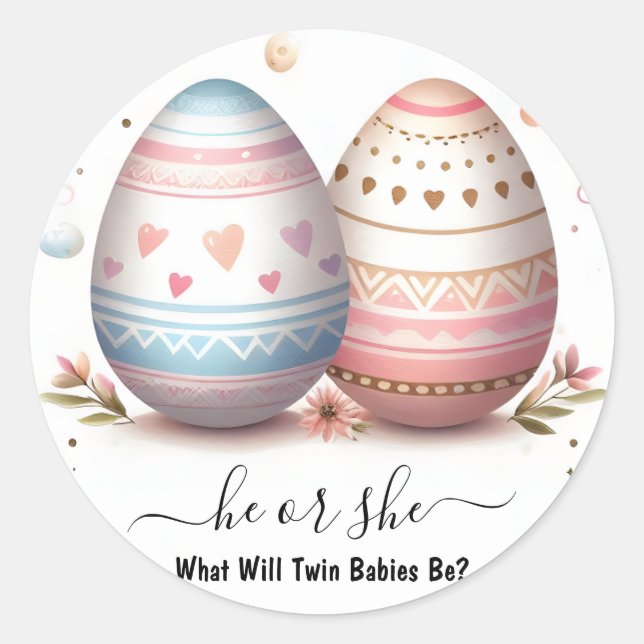 By Games Oh Baby Joint Dual Two Twin Gender Reveal Classic Round Sticker (Front)