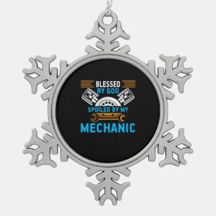 By God By Mechanic Snowflake Pewter Christmas Ornament