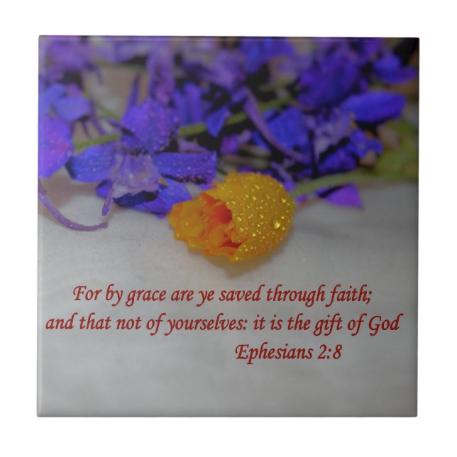 By Grace - Ephesians 2:8 Ceramic Tile (Front)