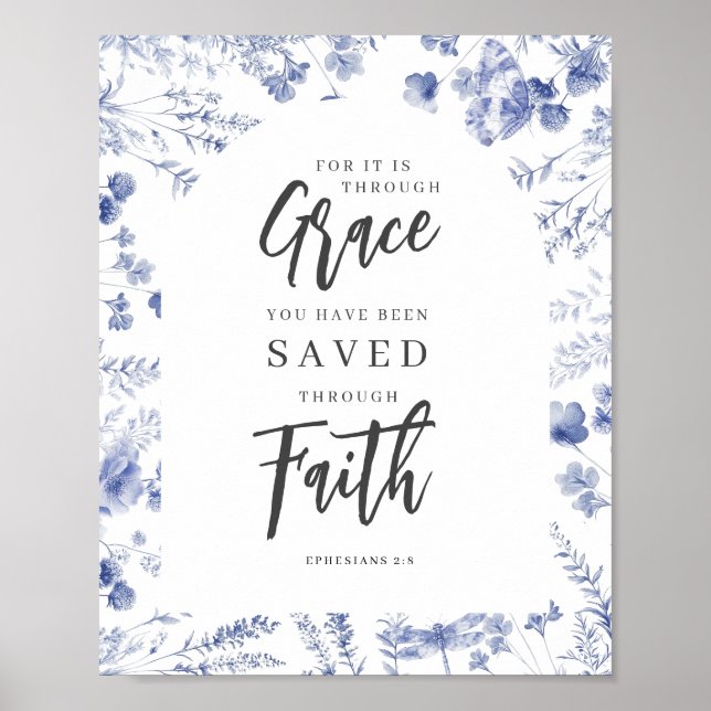 By Grace, Through Faith Ephesians 2:8 Chinoiserie Poster (Front)
